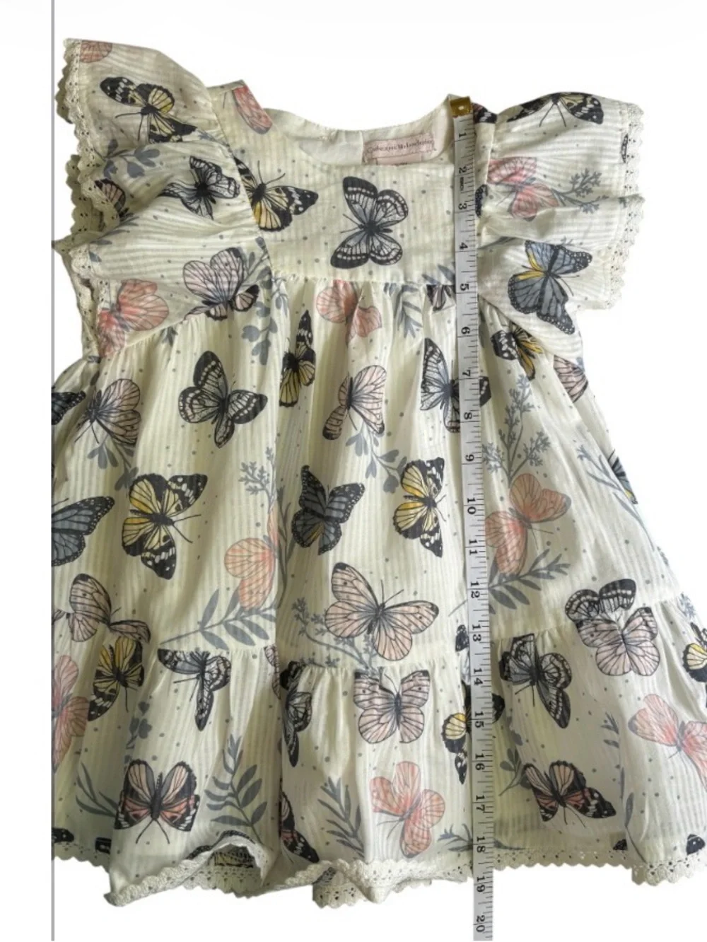 Little Girl Dress Butterfly Crochet Detail Lined Ruffles Dress 18M